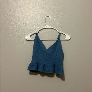Dillards Blue Sleeveless Ruffle Hem Top